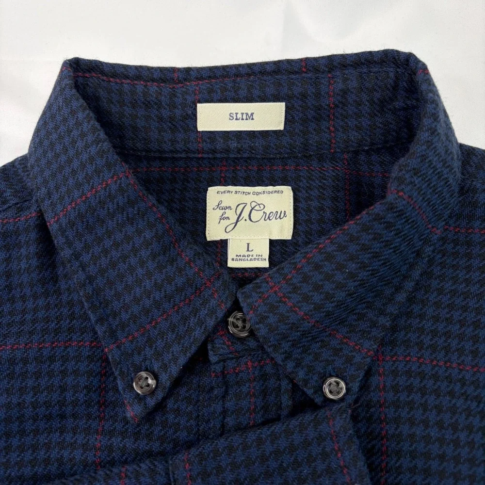 J Crew Mens Cotton Wool Flannel Shirt Elbow Patches Slim Large Blue Heritage Dad